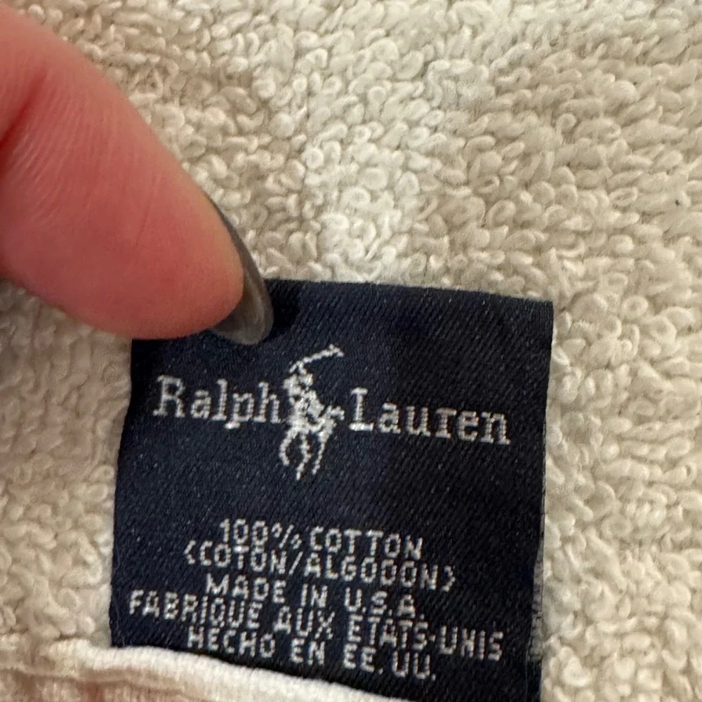 Vintage Ralph Lauren Sport Polo Bear Beach Towel Football 67 White Cotton USA